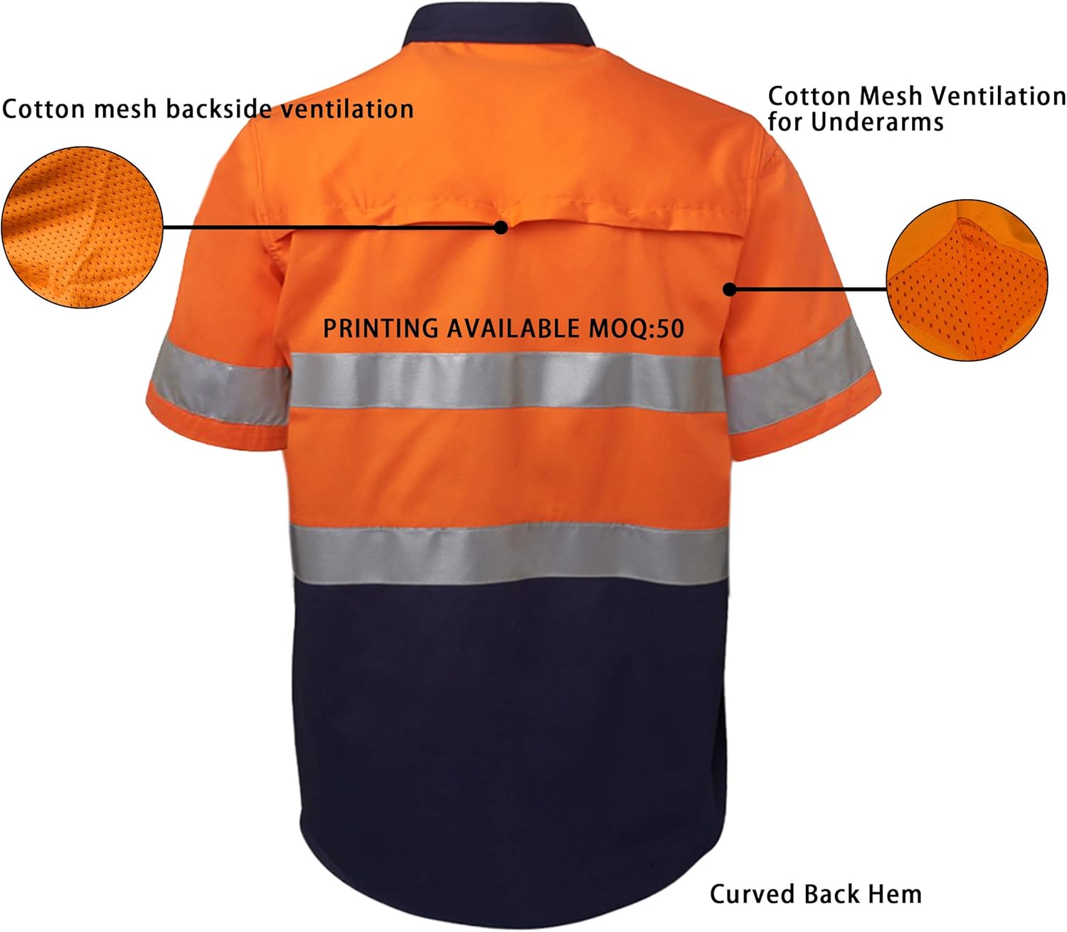 LANTERN FISH High Visibility Shirts Class 3 Reflective Men's Hi Vis Safety Cotton Shirt Lightweight for Construction Work