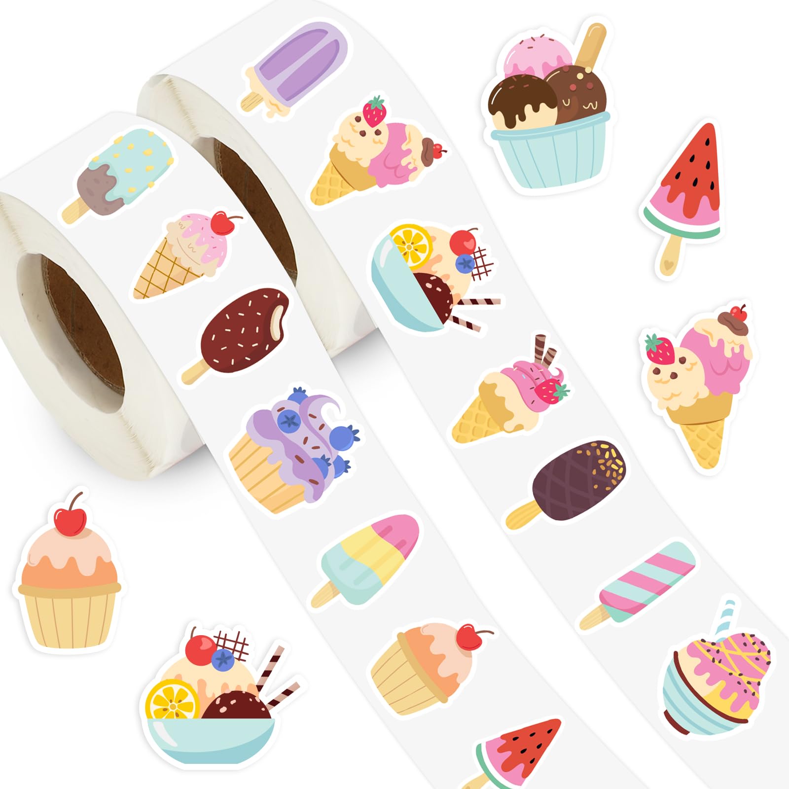 Stickers crème glacée Whaline 16 motifs pour personnaliser cahiers et invitations