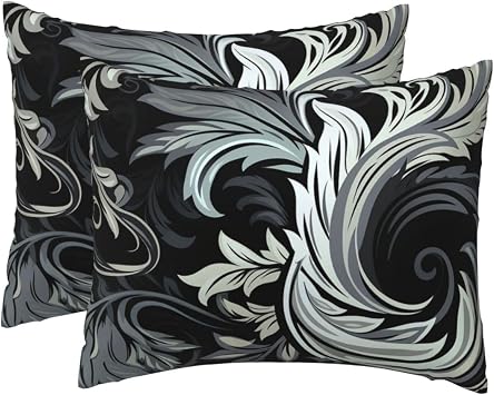 2 Pack Standard Size Pillow Cases with Zipper, Soft Breathable Pillowcase for Hair and Skin, 20"x26" Pillow Covers for Sleeping Gift Bed Pillow Case Black and White Design Pattern Pillowcases