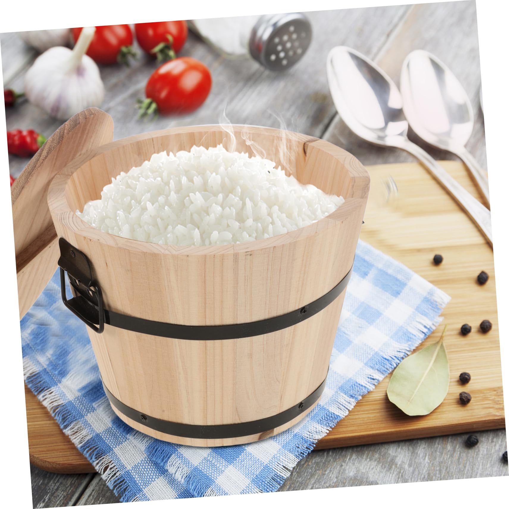 Barile in Legno per Riso Cotto Funzione di Miscelazione Alimentare, Facile da Conservare, per Sushi e Party in Hotel, Contenitore per Alimenti Giallo