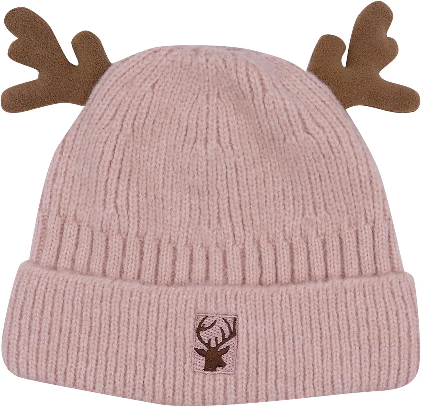 Cute Reindeer Moose Hat Winter Warm Knitted Beanie Cap Fleece Lined Crochet Antler Beanie Ski Skull Cap for Women,Pink - Image 2
