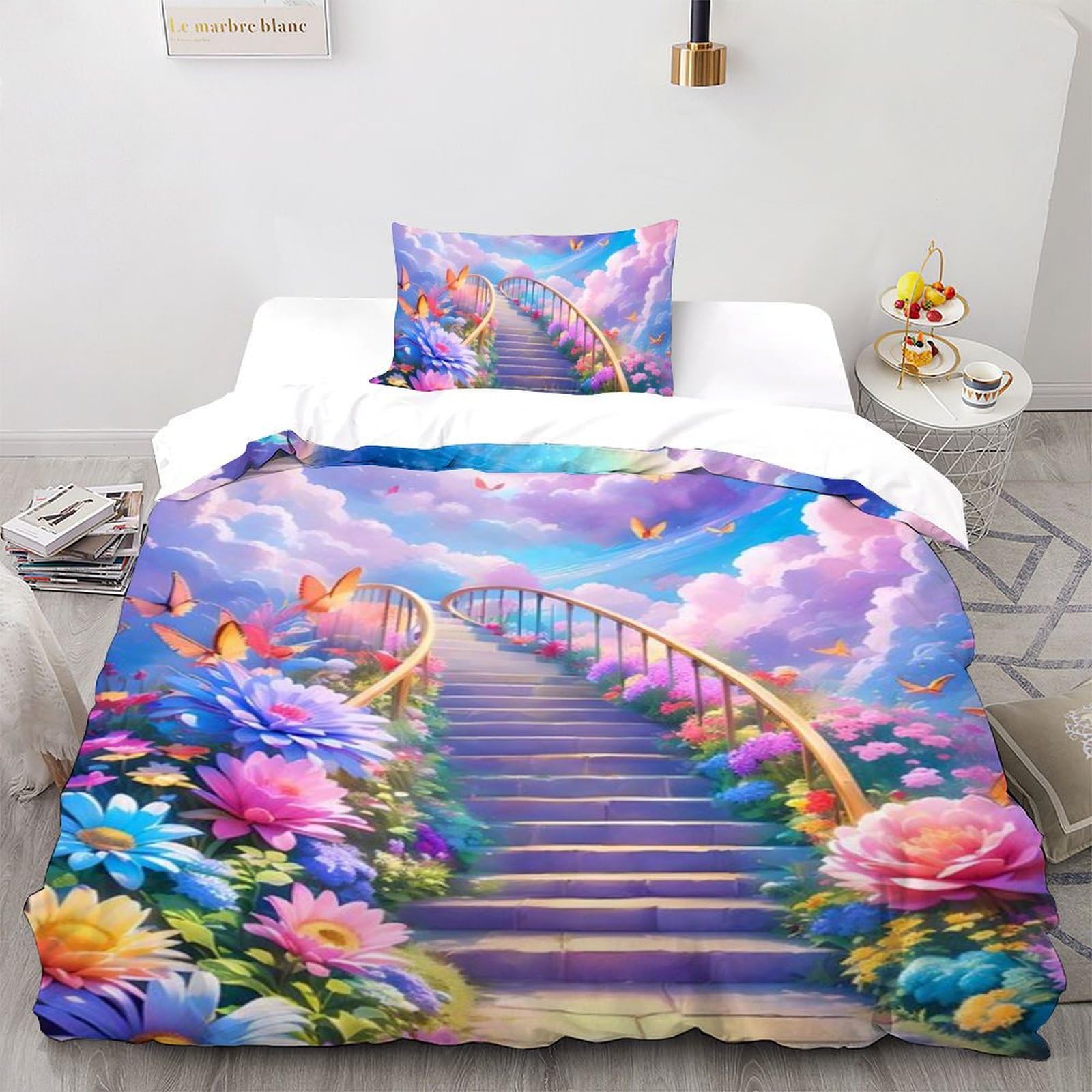 Housse de couette 3D fleur et arc-en-ciel de qualité supérieure pour lit simple garçon