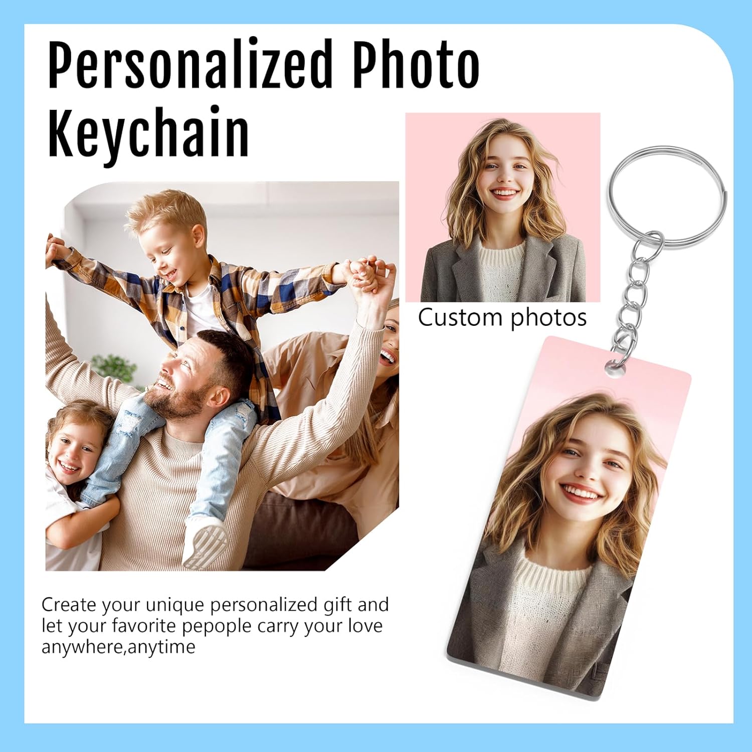 20 Custom Acrylic Keychains with Double-Sided Printing of Your Photos or Text. Personalized Key Tags for Gifts.