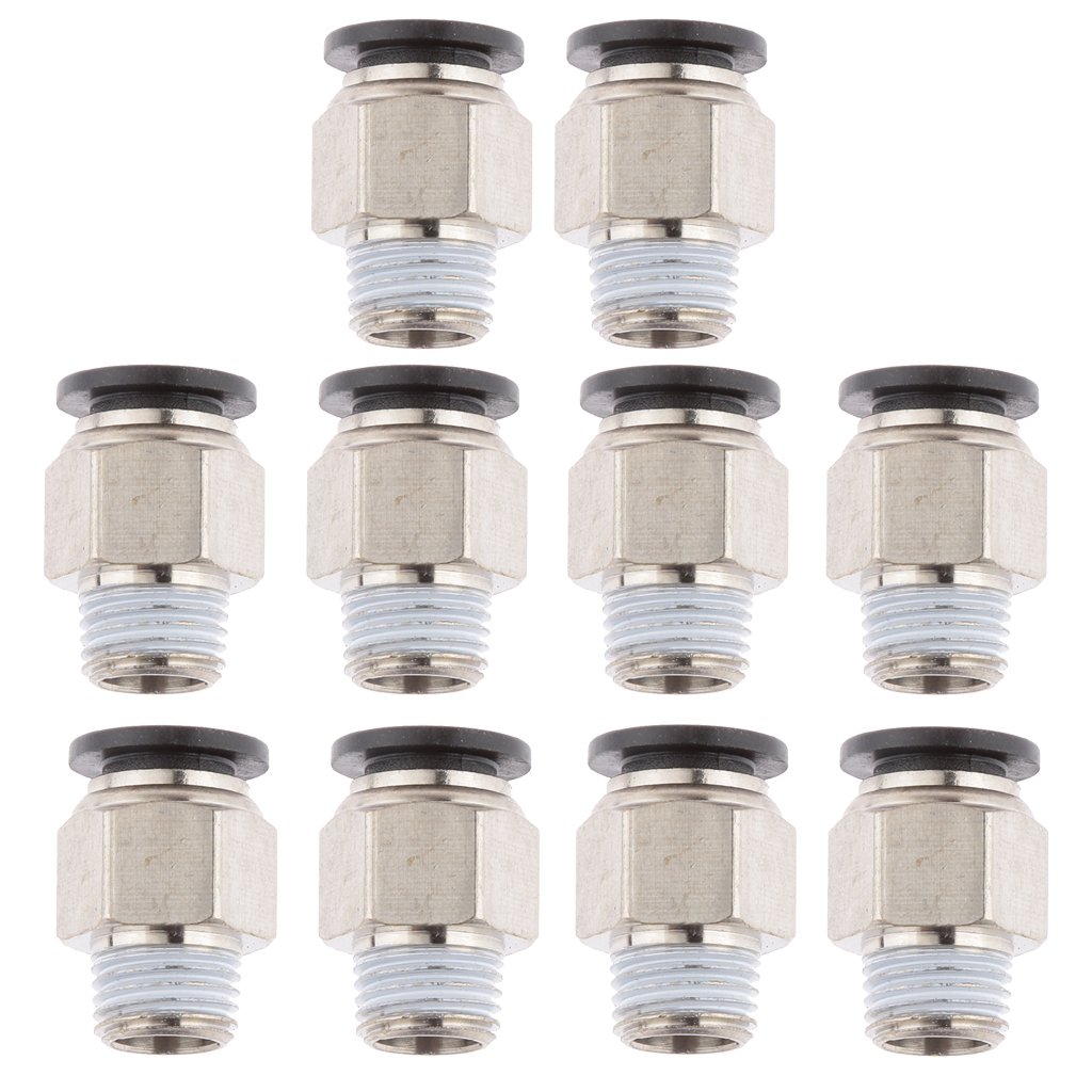 Magideal 10x Straight Connector Tube OD 10mm to 1/4 BSP Thread Pneumatic Air Fittings