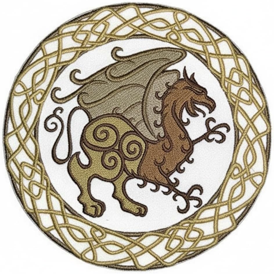 BeyondVision Custom Legendary Mythical Unique Dragon [ Celtic Gryphon Circle] Embroidery Iron On/Sew Patch [6.87" * 6.87"][Made in USA]