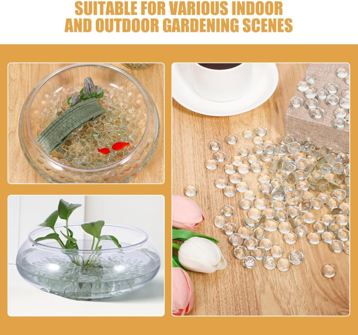 200pcs Flat Glass Pebbles for Fish Tank and Indoor Gardening, Polished Surface Decorative Beads with Unique Design, Versatile Use and Stable Base for Crafts and Vase Fillers