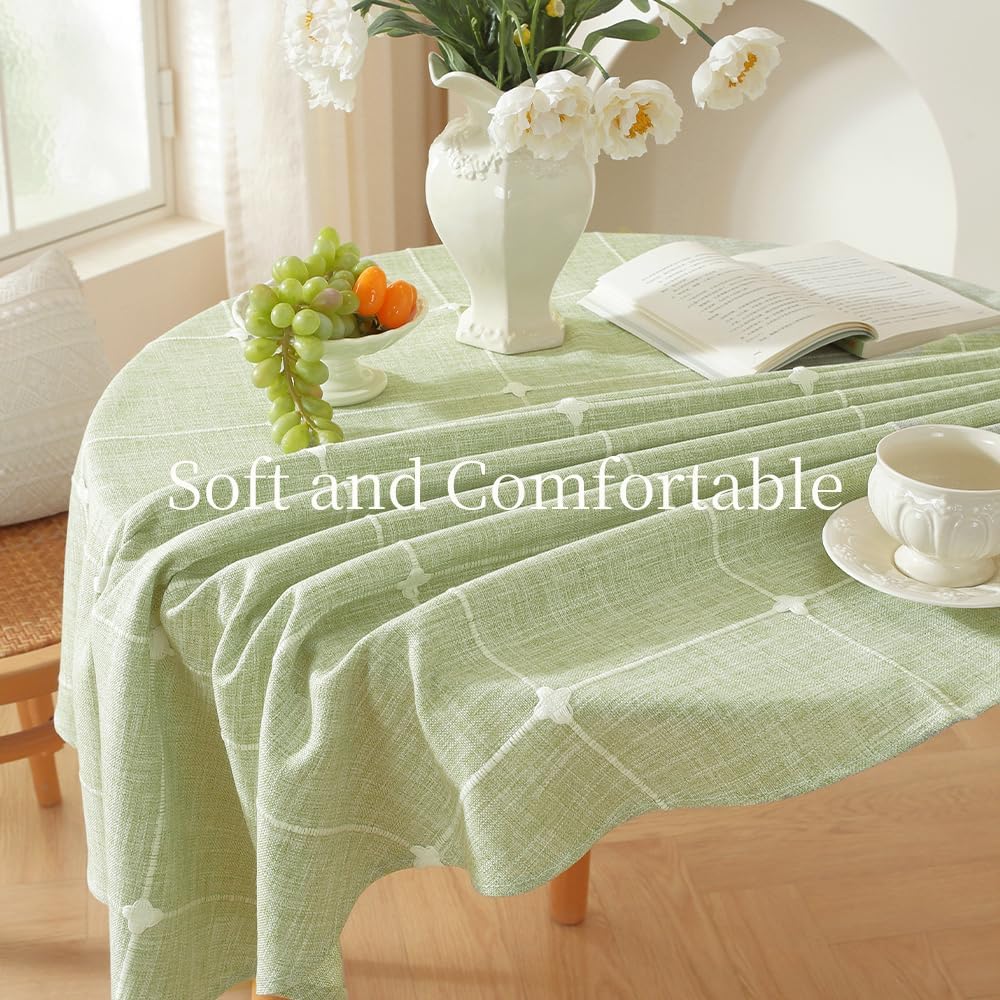Zobesta Linen 70 Inch Round Tablecloth, Table Cloth Round Cotton Tablecloth Green Plaid Tablecloth for Outdoor, Party, Holiday, Picnic, Dining