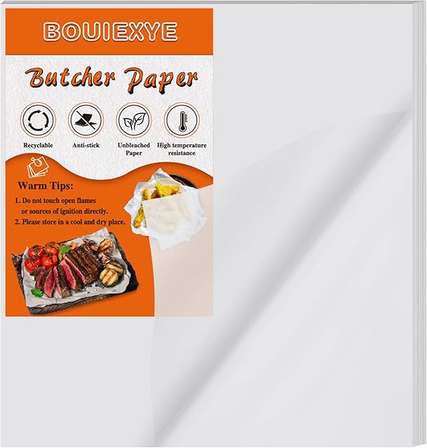 BOUIEXYE 50 Pieces White Butcher Paper Disposable Butcher Paper Sheets 12 x 12 inch Square Meat Sheet Precut Butcher Paper No Wax Butcher Paper for Wrapping Meat Sublimation Heat Press