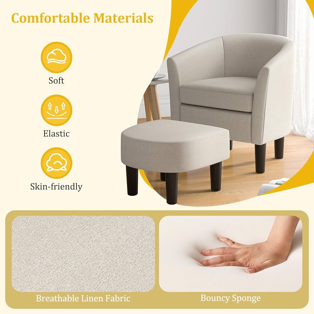 Giantex Modern Linen Accent Chair with Ergonomic Ottoman Set