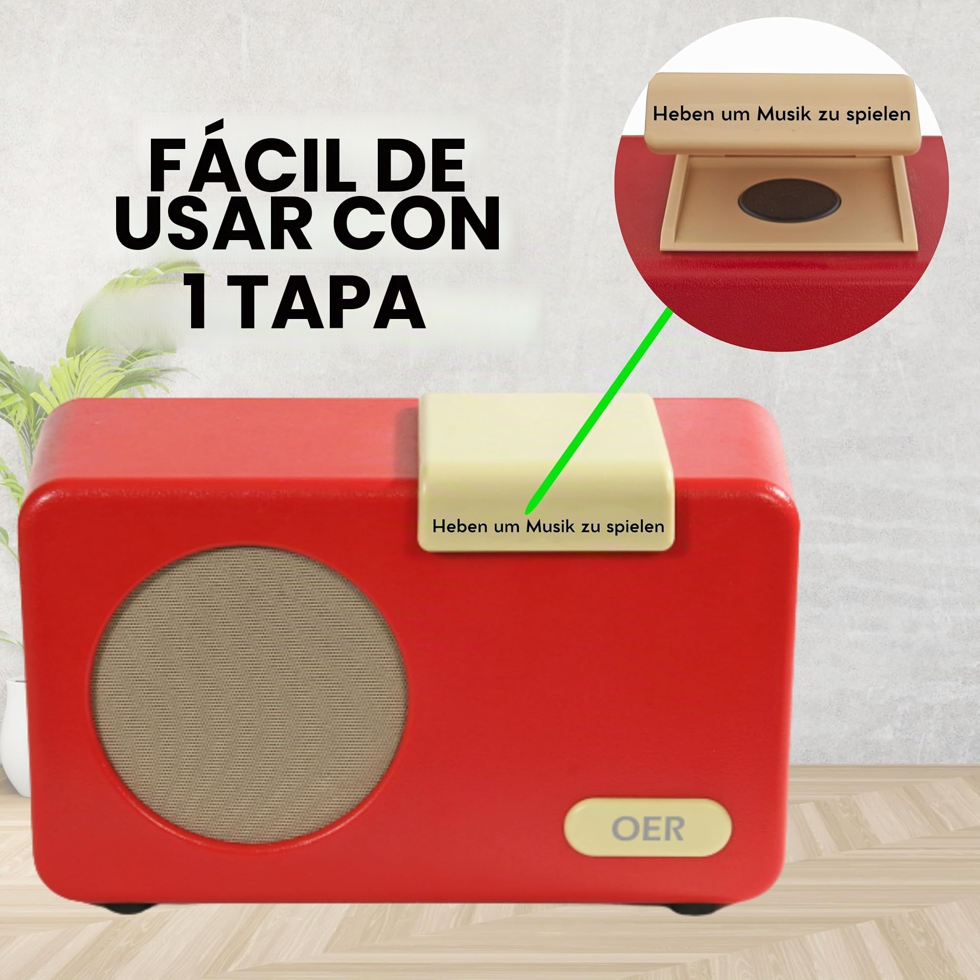 Reproductor de música OER, caja de música para pacientes con demencia, radio para personas mayores con fácil operación, especialmente para personas mayores con Alzheimer, ayuda para la demencia (rojo)
