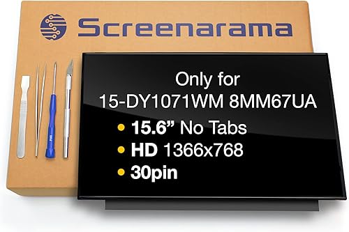 SCREENARAMA Nueva pantalla de repuesto para HP 15-DY1071WM 8MM67UA, HD 1366x768, brillante, pantalla LCD LED con herramientas