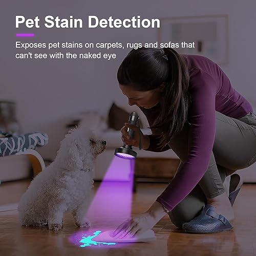 Miniatura 2 de ESCO LITE Linterna de luz negra UV, potente linterna ultravioleta de mano de 128 LED, detector de luz negra brillante mejorado para orina de perro,