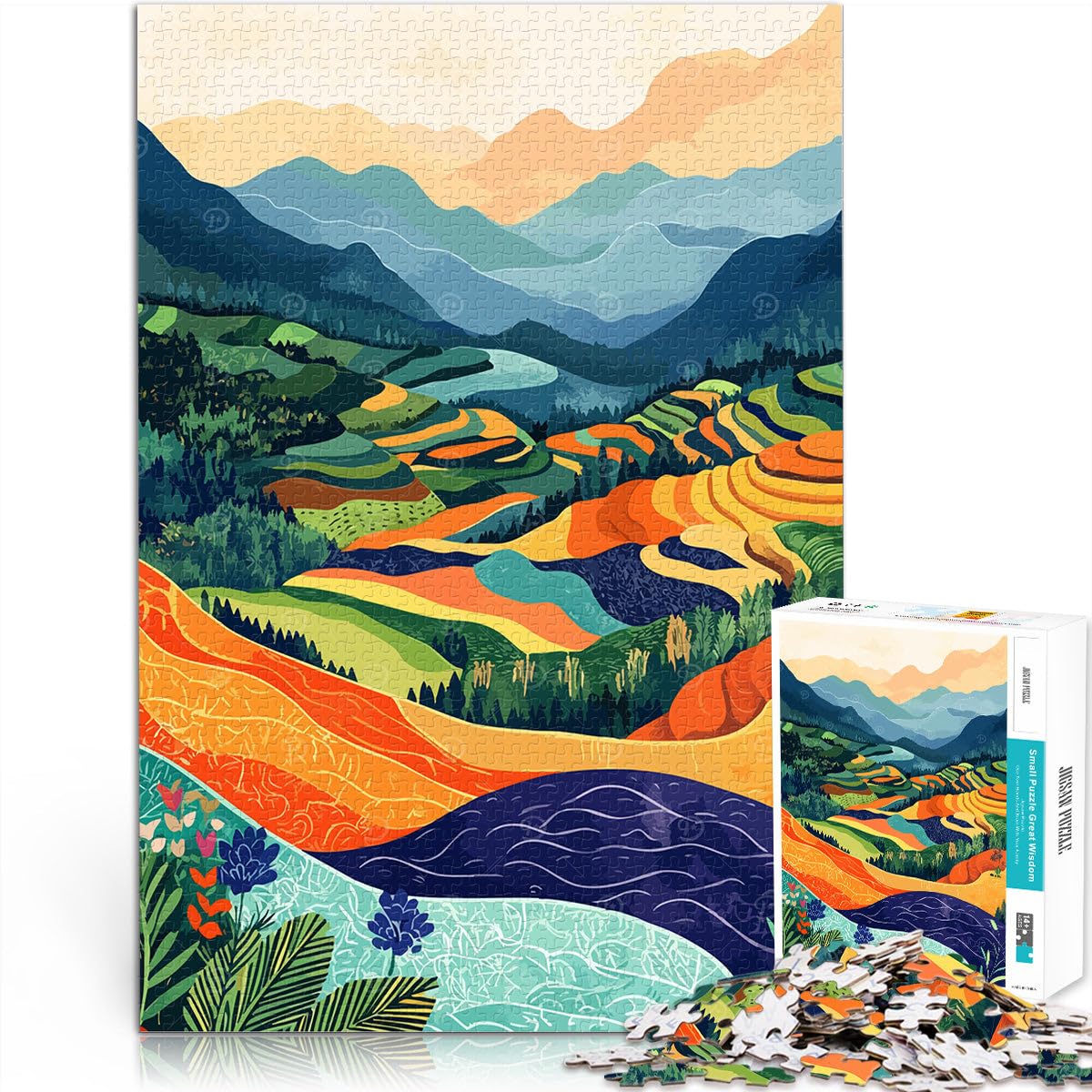 Jigsaw Puzzles for teenagers 1000 Piece Rice Paddies Asian Landscape Art Familienspaß Geeignet für die Schreibtischdekoration38x26cm — image 1