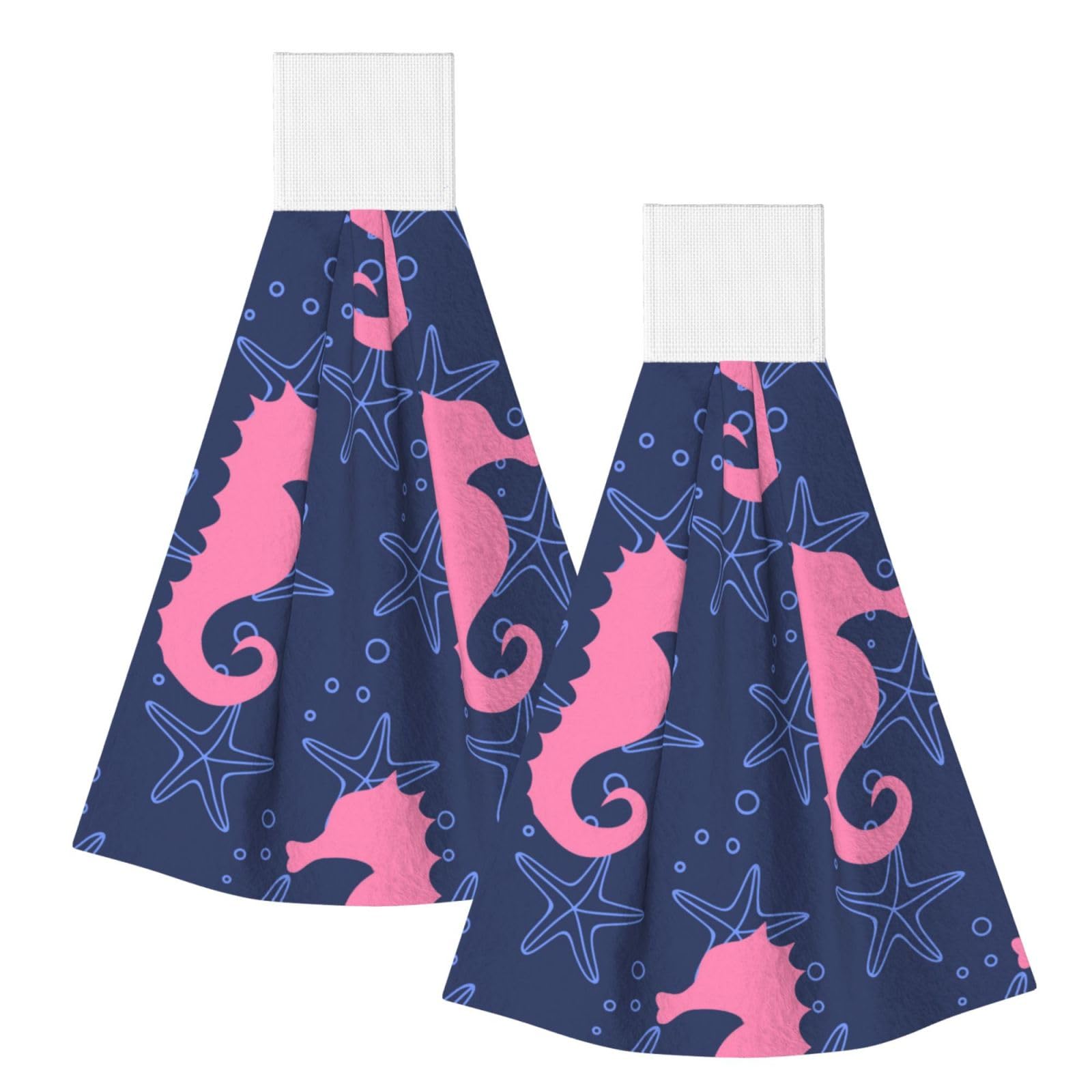 DOPKLNA Seahorse Silhouette Starfish, 2 Pcs Hanging Coral Fiber Hand Towels for Bathroom, Absorbent Kitchen Towels