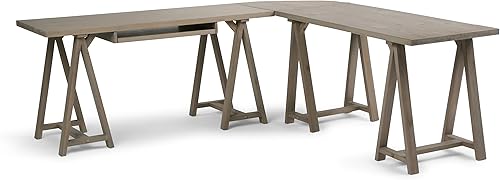 Miniatura 228 de SIMPLIHOME Sawhorse - Mesita de noche de madera maciza de 24 pulgadas de ancho, moderna, industrial, color gris envejecido, para sala de estar y