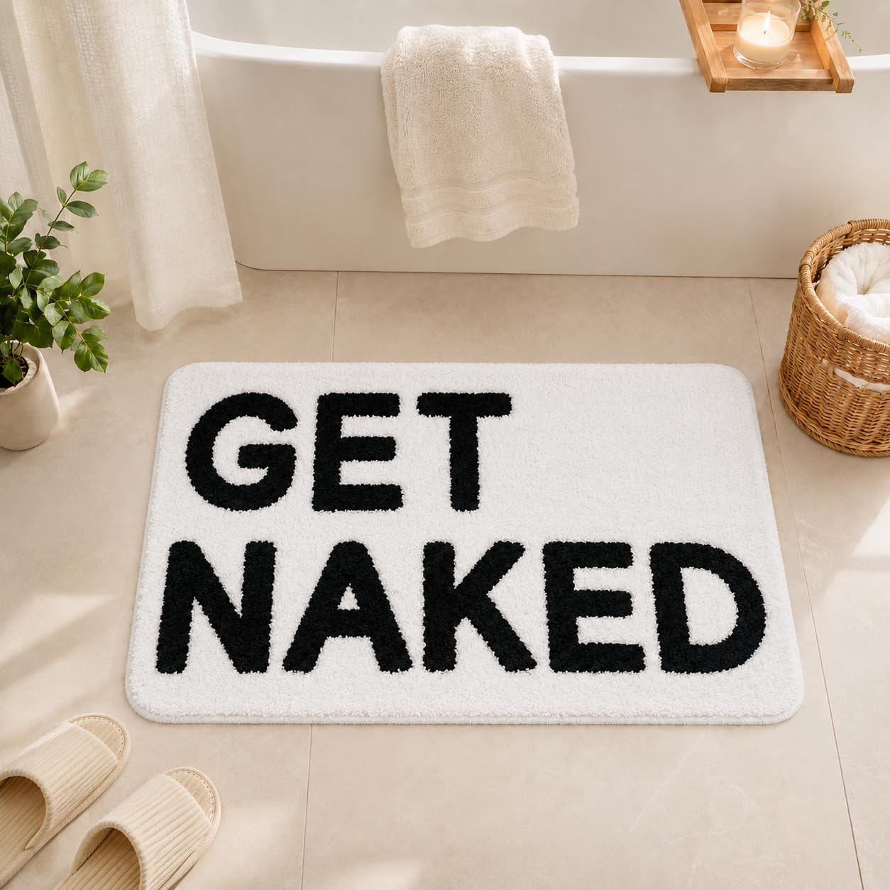 Get Naked mata łazienkowa dywaniki łazienkowe antypoślizgowa wycieraczka mikrofibra chłonna mata pod prysznic dywanik łazienkowy do sypialni łazienki dekoracja (czarna, 50 x 80 cm)