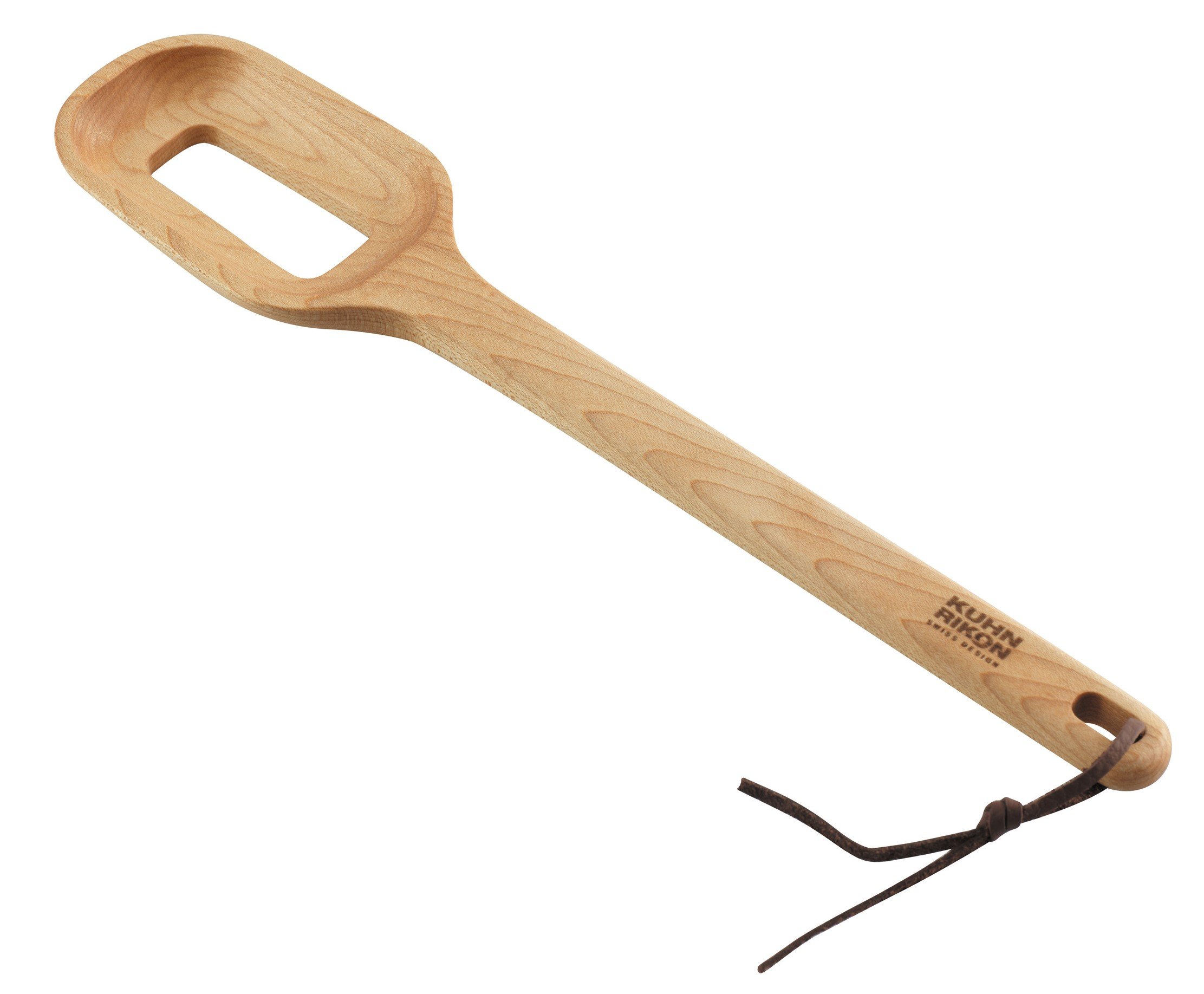 Kuhn Rikon Maple Wood Slotted Spoon with Square Edges and Leather Tie, 30 cm