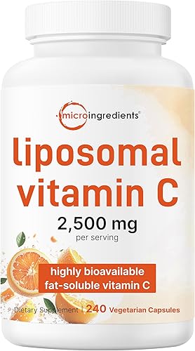 Vitamina C liposomal de 2,500 mg, 240 cápsulas vegetales | Forma soluble en grasa altamente biodisponible | Apoyo inmunológico y suplemento