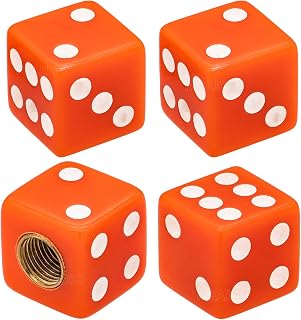 4PCS Dice Tire Valve Stem Caps, Corrosion Resistant Leak-Proof Tire Air Cap Set, Universal Tire Valve Stem Covers for Cars, SUV, Trucks, Bikes, Motorcycles, Bicycles(Orange)