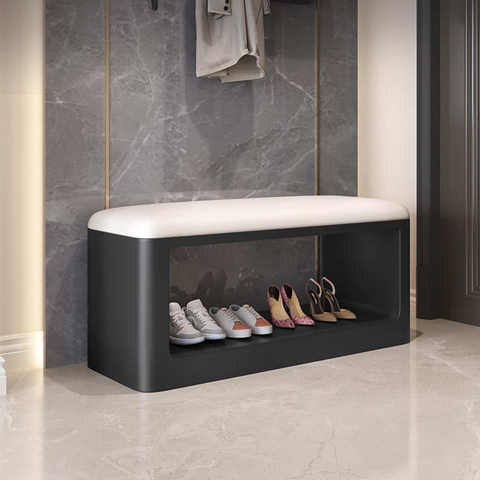 Banco de Entrada de Cuero con Asiento, Asiento de Ventana Banco de Zapatos para Baño Pasillo, Banqueta Tapizado Soporta hasta 330 LB