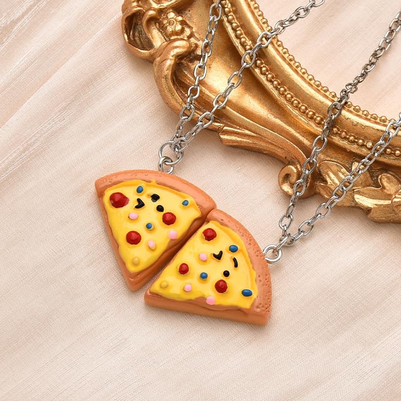 Kilener Pizza Necklace Best Friend Necklaces for Women Pizza Friendship Necklace Cute Food Necklaces for Women Birthday Gifts for Best Friends Bestie Couple Pizza Lover Gifts - Image 3
