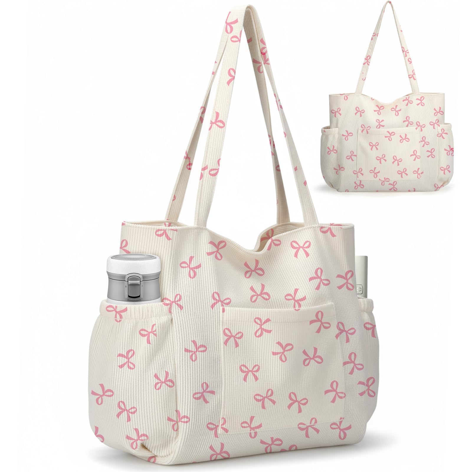 Tote Bag For College Girls,Large Capacity Cute Tote Bags With 6 Pockets,Crossbody Shoulder Handbag For Work Travel Gym-image-43