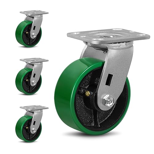 Ruedas industriales resistentes de 5 x 2 pulgadas, rueda de hierro fundido de poliuretano (sin marcas), capacidad de 4000 libras por juego de 4 (4