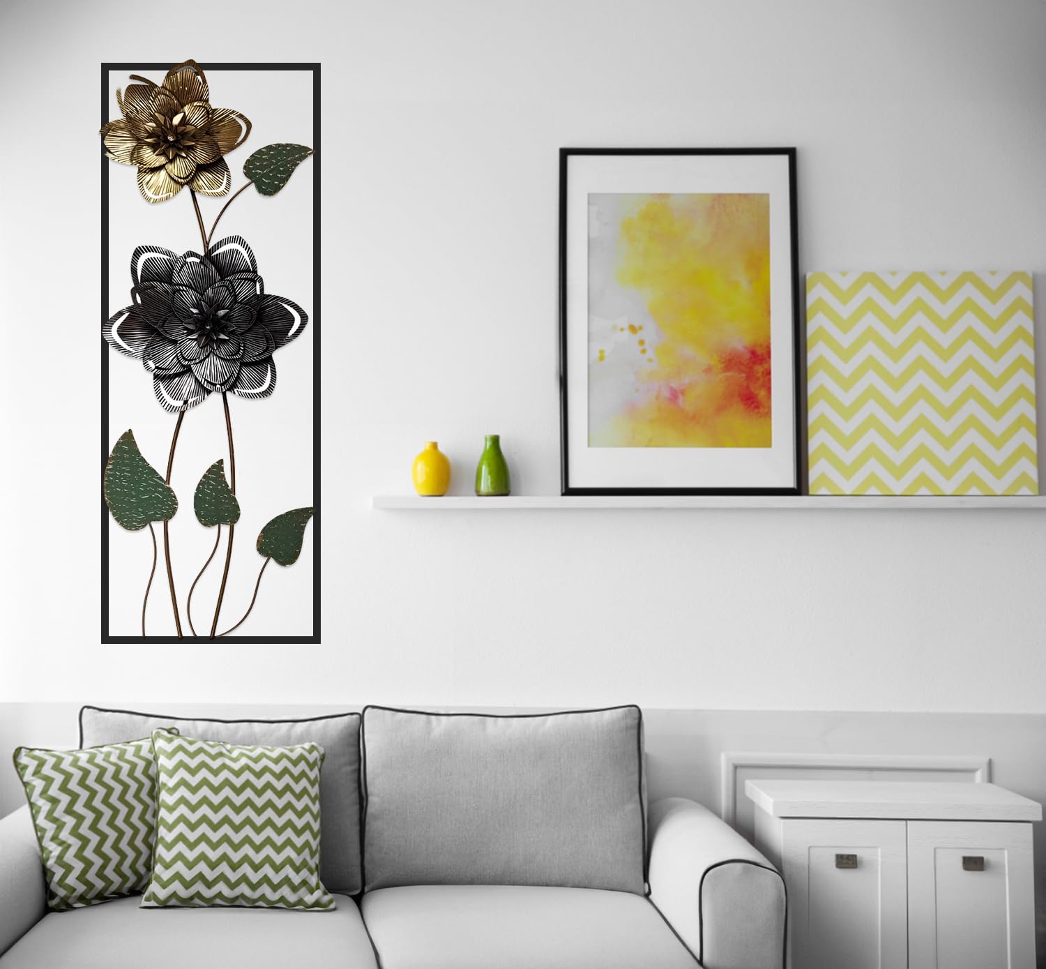 WOERD Decorazione da Parete in Metallo, Quadri 3D Fiori Metallo, Foglie