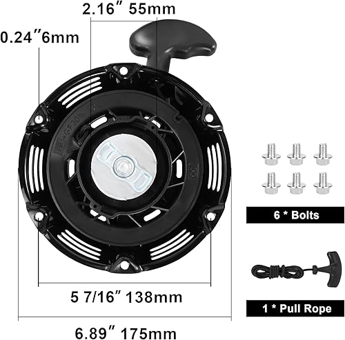 Miniatura 5 de Conjunto de arranque de retroceso 18-165-05-S Arrancador compatible con motor SH255 SH265 SH270 5.5HP 6.5HP on Go Kart Pit Bike Generator