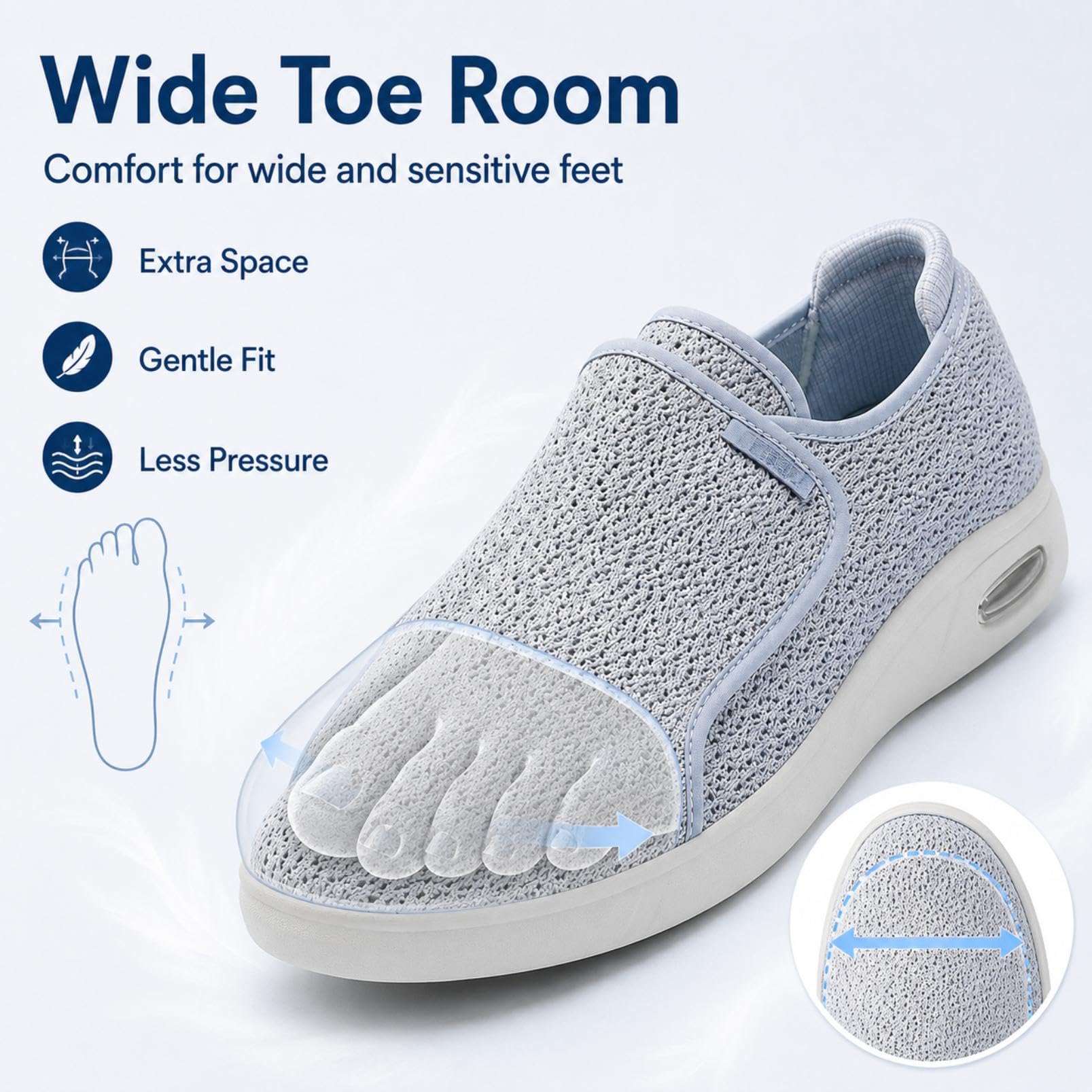 Genérico Zapatos Diabéticos Anchos Apertura Total Ajustables Malla Air Cushion