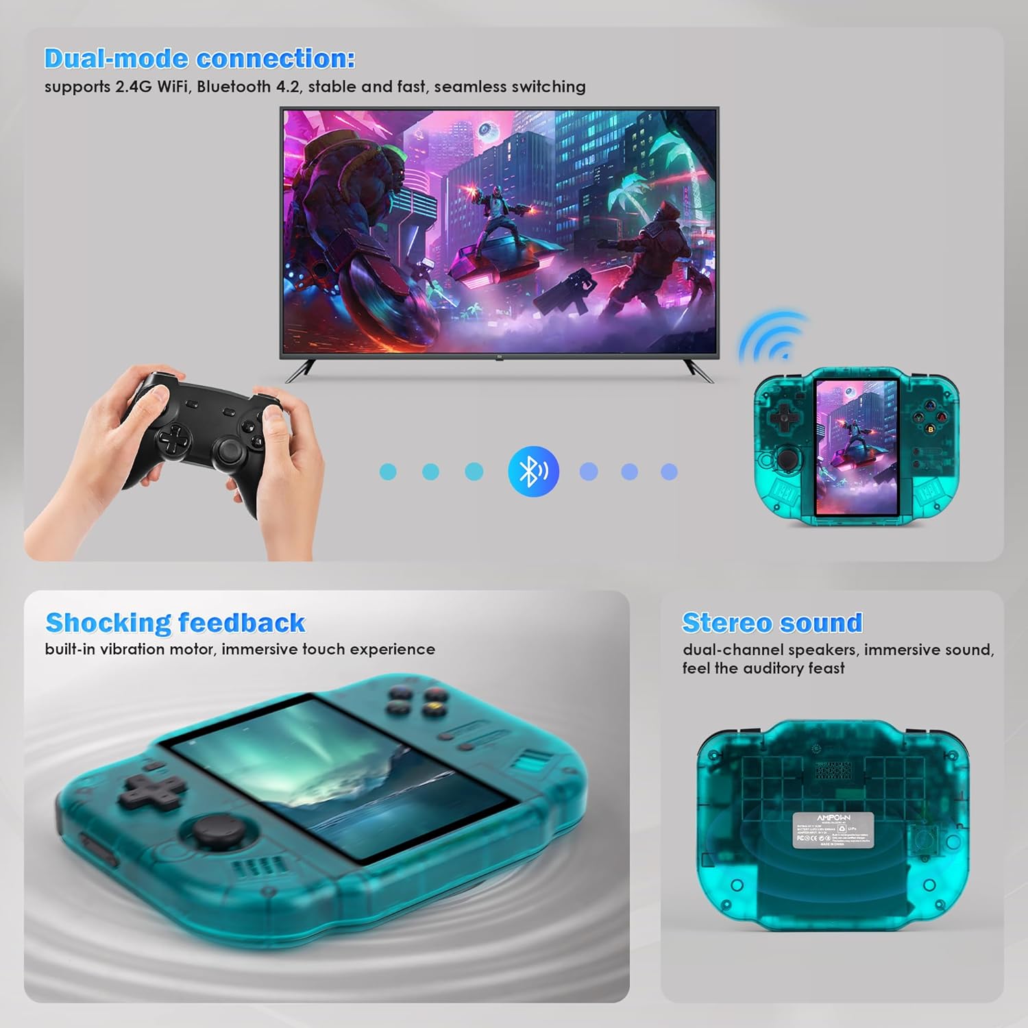 MagicX Zero 40 Retro Handheld Game Console , 3.4 Inch IPS Screen Linux System Sunken Dual Joystick Built-in 64G TF Card Handheld Emulator Support 4.2G WiFi Bluetooth TV Output(Green)