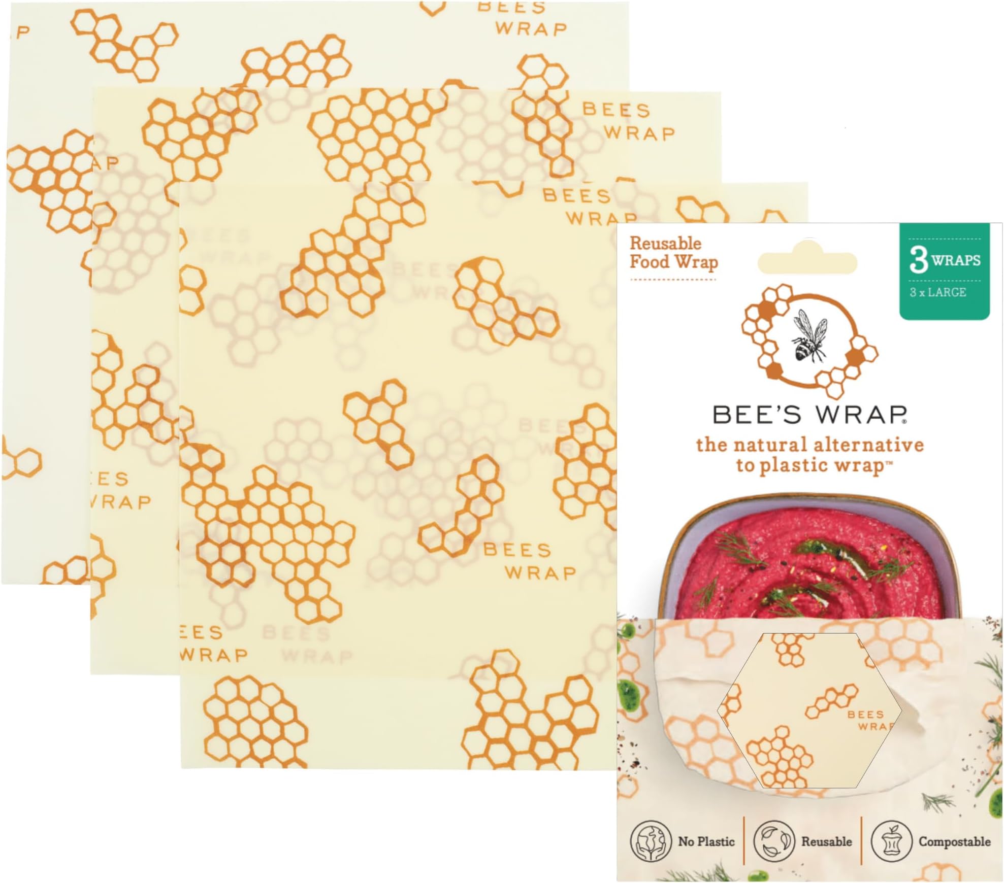 Bee's Wrap Set of 3 s - Large (33 x 35 cm), Beige