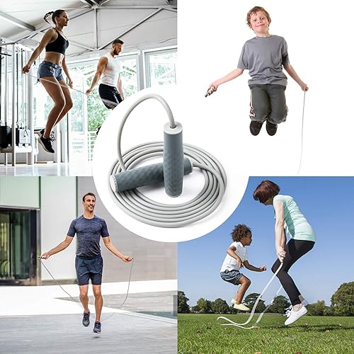 Miniatura 6 de Cuerda de salto con peso de entrenamiento de cuerda de saltar profesional de 1 lb con longitud ajustable y agarre cómodo de silicona cuerdas pesadas