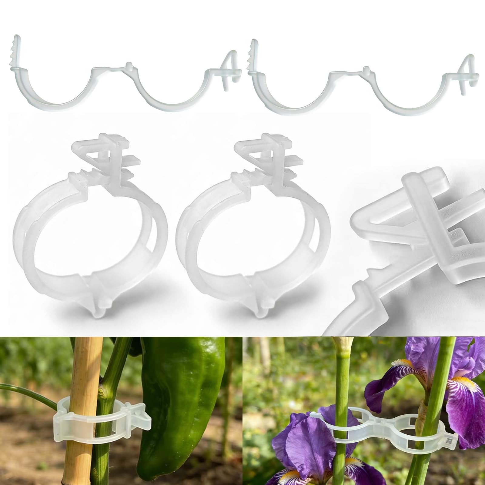 150 Pcs Plant Support Clips,2026 Upgraded with 3 Adjustable Plant Clips for Climbing Plants/Outdoor Plants,Tomato Vine Clips,Plant Fixing Clips for Garden Grape and Vine Vegetables Transparent