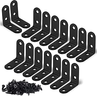 L Bracket, 16 Pcs Stainless Steel Corner Braces, Right Angle Bracket for Wood Shelf, Cabinet, Table, Chair (Black, 40 * 40MM)