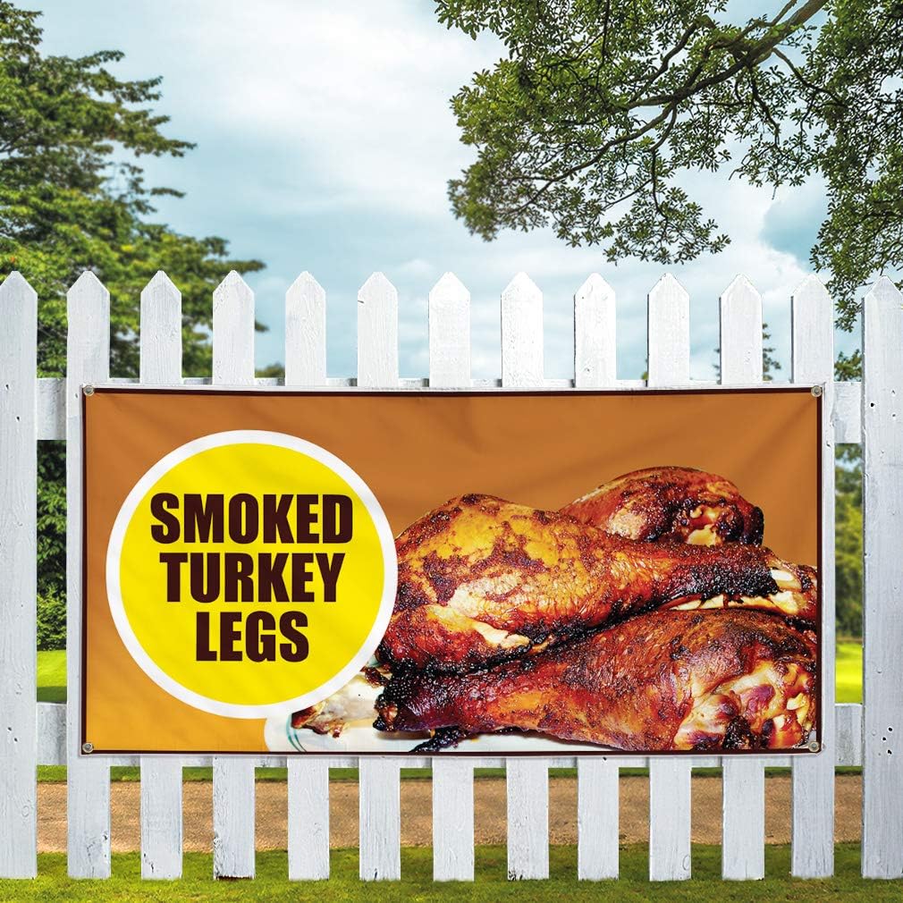 Vinyl Banner Sign Smokey Turkey Legs Restaurant Cafe Bar Marketing Advertising Brown - 40inx100in, 8 Grommets, One Banner