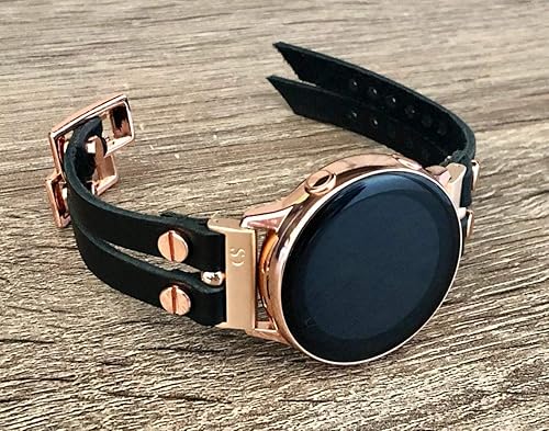 Miniatura 5 de Double Strap Black Leather Bracelet For Samsung Galaxy 42mm Watch Adjustable Size Band Rose Gold Jewelry Smartwatch Women Wristband