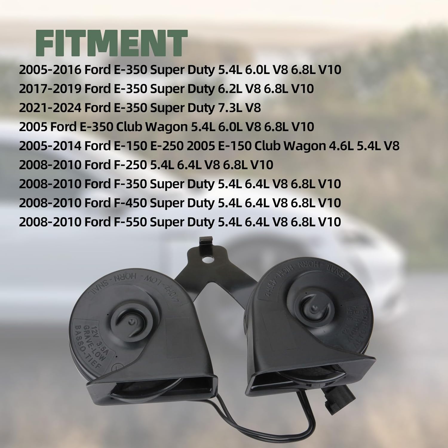 Dual Horn Assembly with Bracket Compatible with Ford 2008-2010 F250 F350 2005-2024 E150 E250 E350 Replace 8C2Z-13832-C