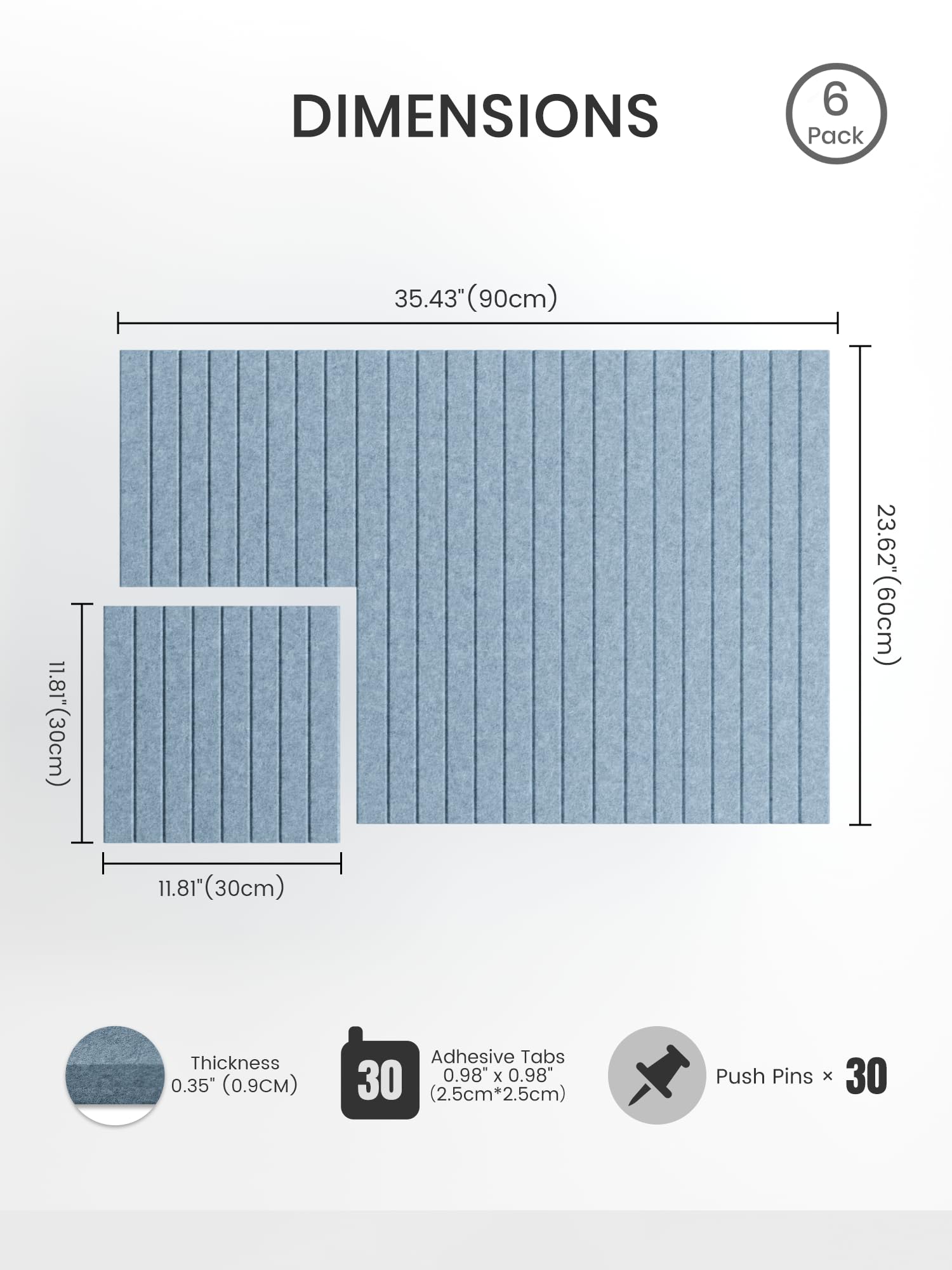 Bumusty 36"x 24" Large Felt Bulletin Board Tiles, Dusty Blue