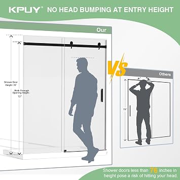 KPUY Frameless Sliding Glass Shower Door 55-60 W x 76 H, Matte Black