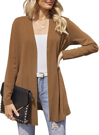 Hount Womens Lightweight Open Front Cardigans Casual Long Sleeve Cardigan Dusters with Pockets