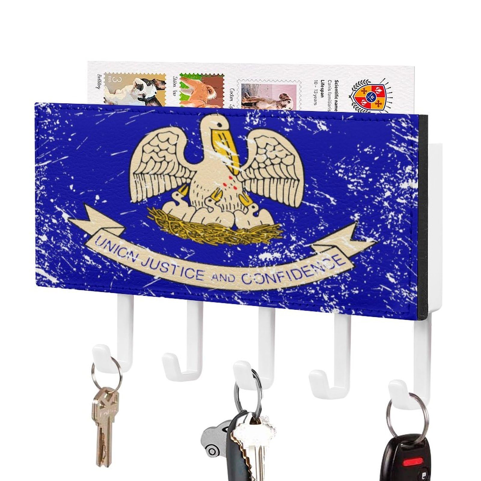 NCLQVJXZKHW Louisianaes-State Flag Key Holder with 5 Hooks Key Hooks Wall Mounted Key Racks Key Hanger Organiser Shelf