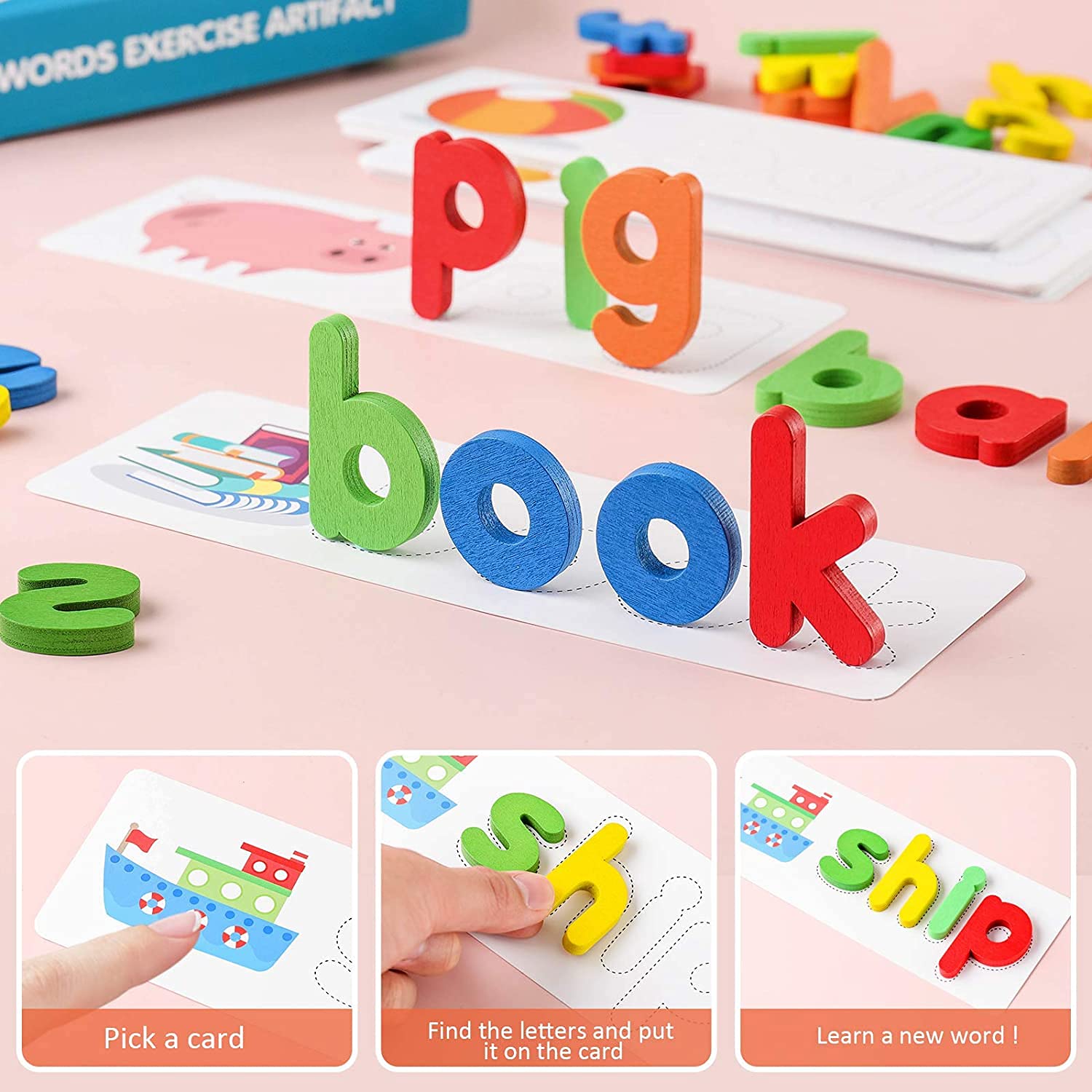 Mumoo Bear Spelling Game Toys, Wooden Alphabet Puzzle Toys Set, Words ...