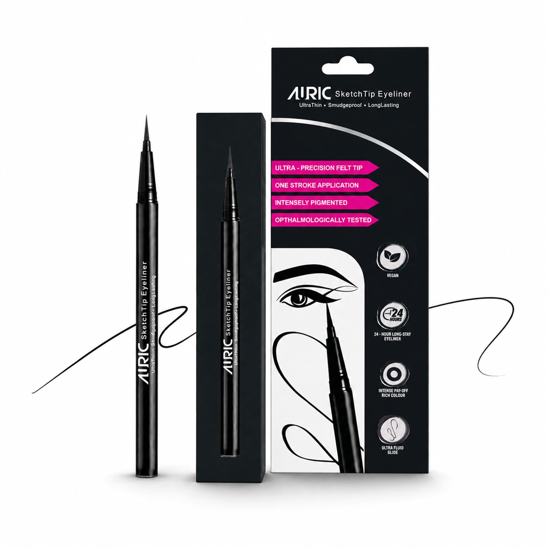 AURIC Sketch Tip Eyeliner | Ultra Precise Felt Tip | Waterproof & Smudge Proof | Intense Black Long Lasting Eyeliner | 1.5 ml-image-40