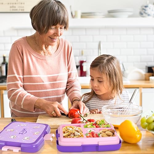 Miniatura 6 de HiYZ Lonchera Bento con 5 compartimentos para niños y niñas, lonchera Bento con 5 compartimentos, tamaños de porciones ideales para niños,