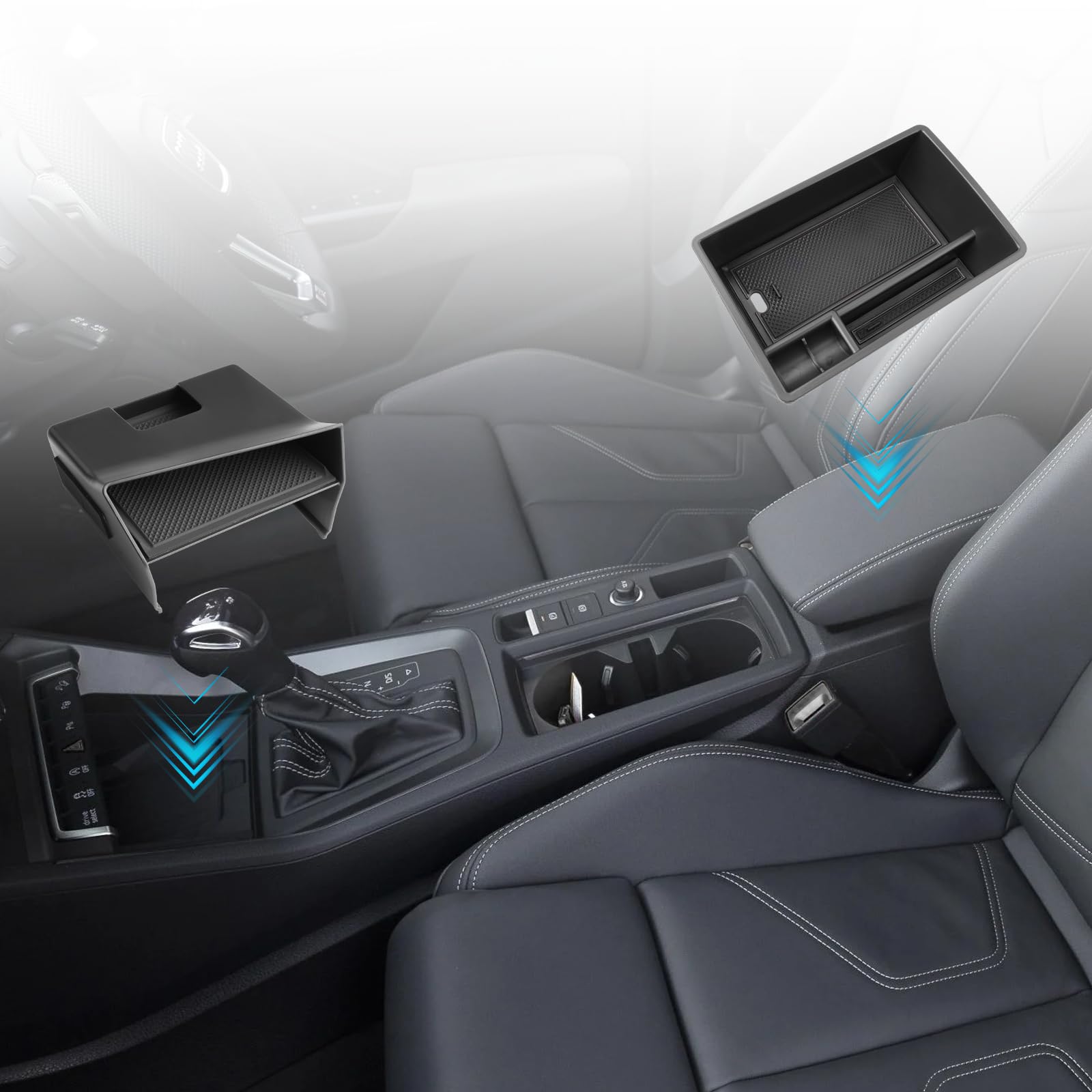 SHAOHAO 2 in 1 Organizer Set Kompatibel mit Audi Q3 F3 MK2 2019-2024 - Armlehnenbox und Mittelkonsolen Set - Audi Q3 Zubehör