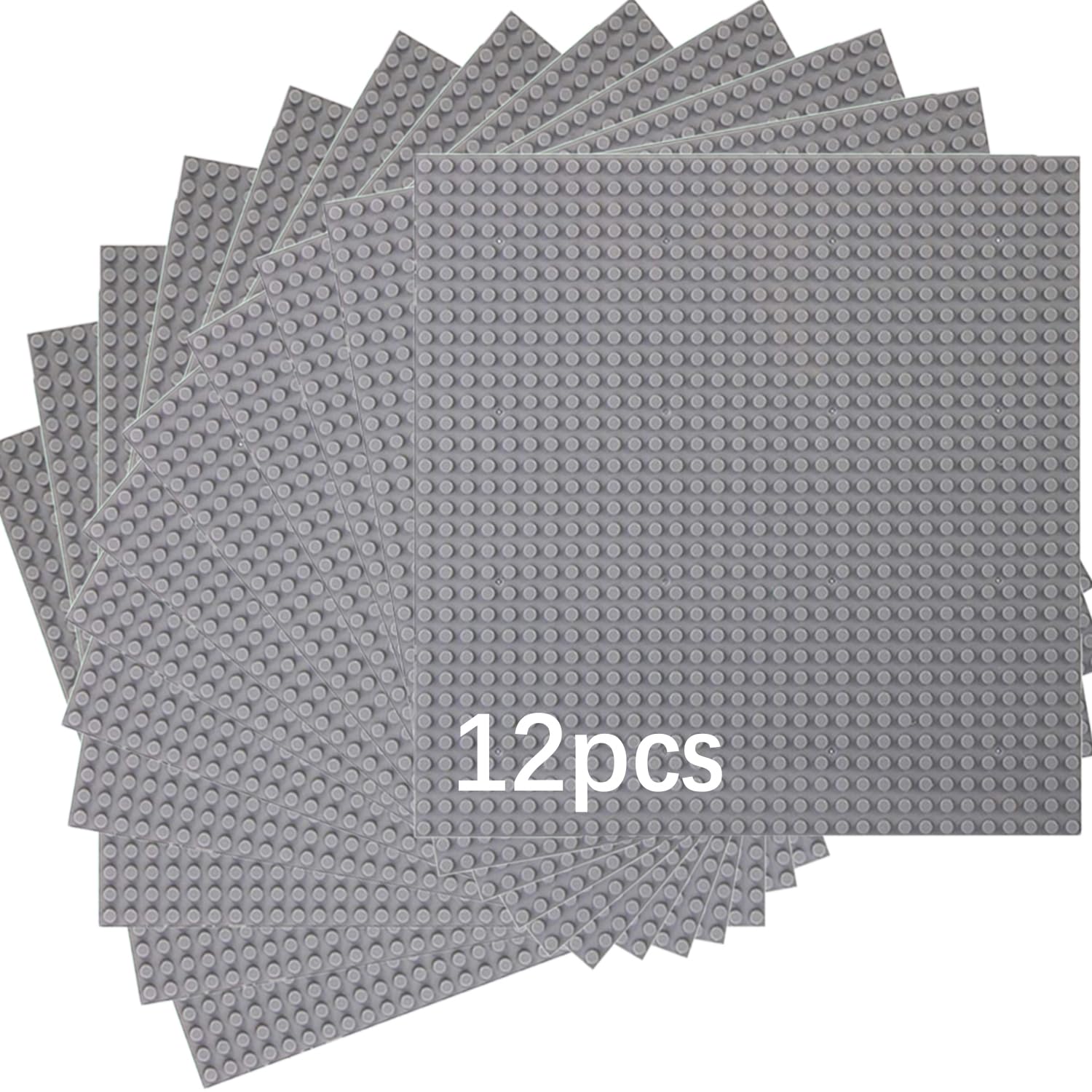 HUYIYI 12 Platten-Set Bauplatte Kompatibel mit Meisten Marken,Kompatibel mit Bauplatte Classic,25,5 x 25,5cm,Classic Graue Grundplatte für Konstruktionen und für weitere Sets