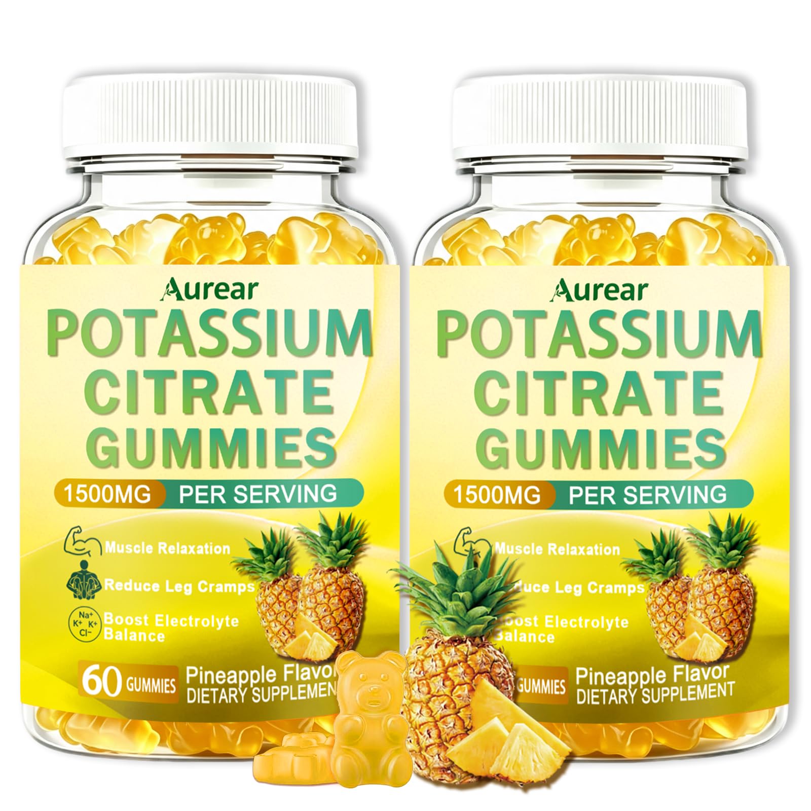 1500mg Potassium Citrate Gummies, Potassium Supplement Gummies for Adults & Kids, Support Leg Cramps & Electrolyte Balance, Vegan, Sugar-Free, Strawberry Flavor, 60 Count (2Pack) 60 Count (Pack of 2)