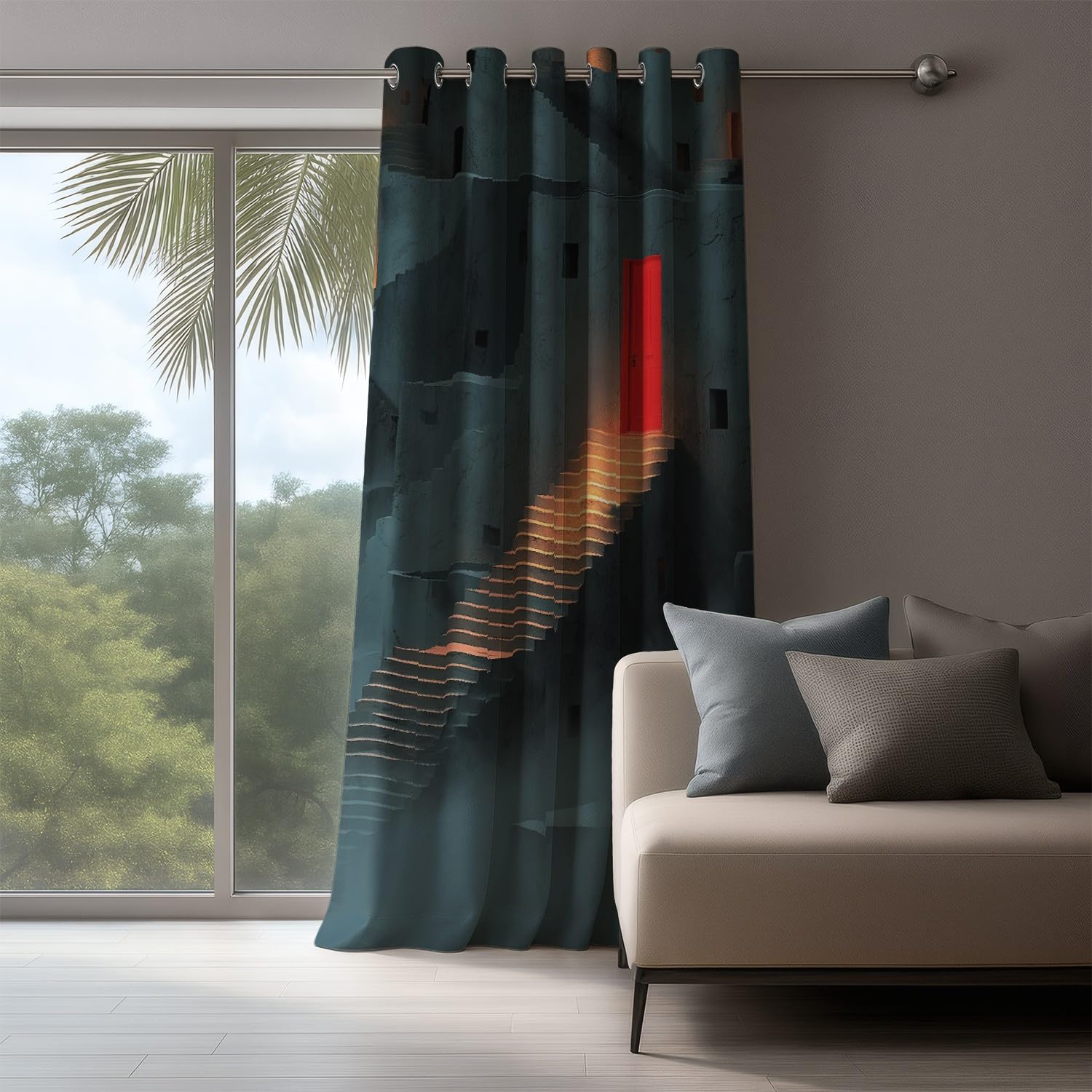 Generisch Thermovorhang Grau Vorhang Mit Metall-Ösen 2-teiliges Set 175 x 140 cm (H x B) Dekorative Vorhang Mit Persönlichkeit Ruhig Lampe Muster Für Hochwertiges Wohnzimmerambiente
