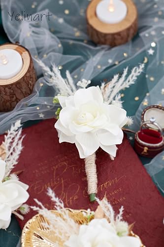 Miniatura 2 de Juego de 6 flores de rosas artificiales color crema para boda, boda, novio, padrinos de boda, flores de rosas artificiales para ceremonia de boda,